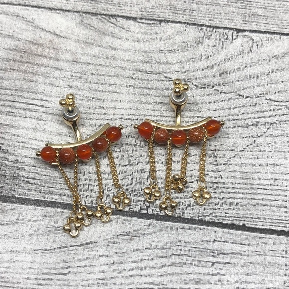 Gold tone statement style jacket earrings - Picture 2 of 5